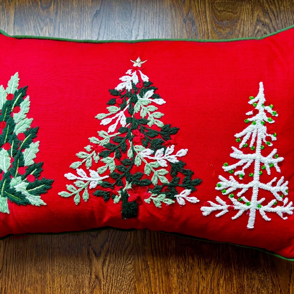 New without tags Threshold Christmas Oblong Embroidered Pillow approx. 13" x 22"